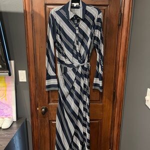 Shona Joy Navy and White Striped Long Sleeve Dress